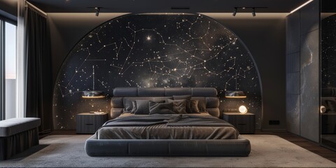 Obraz na płótnie Canvas Starry Night Sky Inspired Bedroom DecorCelestial Theme Wallpaper