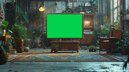 close frontal photo of a screen display a green screen , generative ai - obrazy, fototapety, plakaty