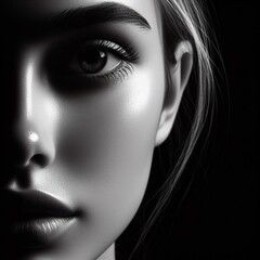 Fototapeta premium close-up young woman face with the rim light black and white