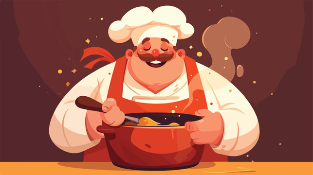Smiling chef with saucepan for restaurant design su