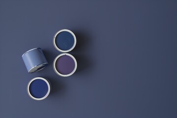 Obraz na płótnie Canvas open can of wall paint flat lay in future dusk color minimalist flat lay