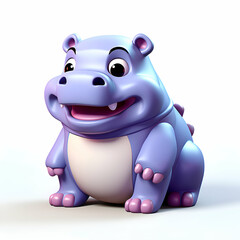 3d rendered illustration of hippo cartoon character isolated on white background