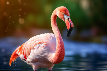 pink flamingo in water Flamingo Stand in The Water With Beautiful Nature animals birds