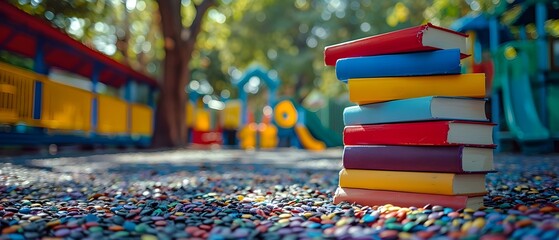 Kids books at a school playground promoting diversity and learning through play. Concept Diverse Representation, Educational Play, School Environment, Children's Books, Outdoor Learning