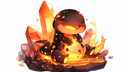 Cute salamander character in lava