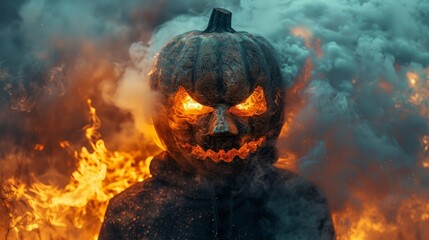 Pumpkin head halloween character horror and scary on the dark