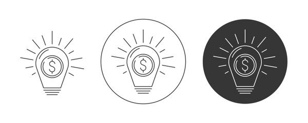 Light bulb with dollar sign. Insightful growth idea, money thinking. Vector icon set, editable stroke. Flat line, pictogram. Finance, business concept. For app, website, ui. Isolated background.