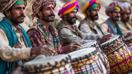 Rajasthani Folk Musicians Playing Traditional Drums