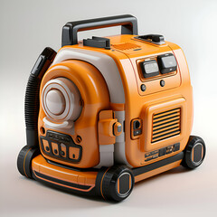 Modern orange vacuum cleaner on a gray background. 3d rendering.
