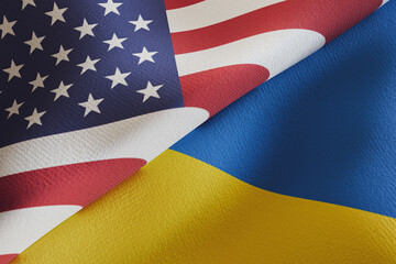 USA and Ukraine flags over each other. Partnership and negotiation concept. 3D rendered illustration.
