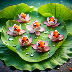 many clown fishs on lotus leaf