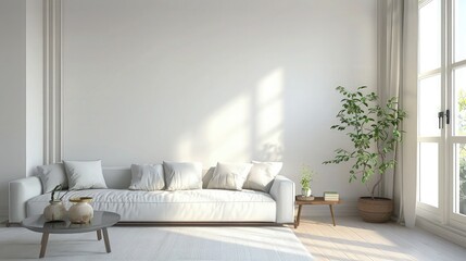 modern interior of sofa with clean wall background and wooden table modern living room interior minimalist design 