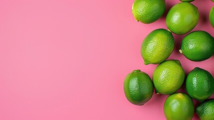 Vibrant Green Limes on Bright Pink Background - obrazy, fototapety, plakaty