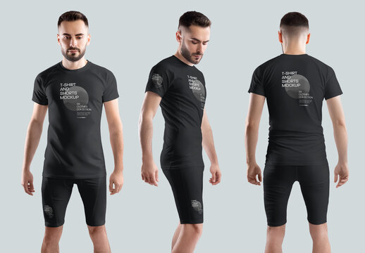 3 Mockups of T-shirts and Compensatory Cycling Shorts