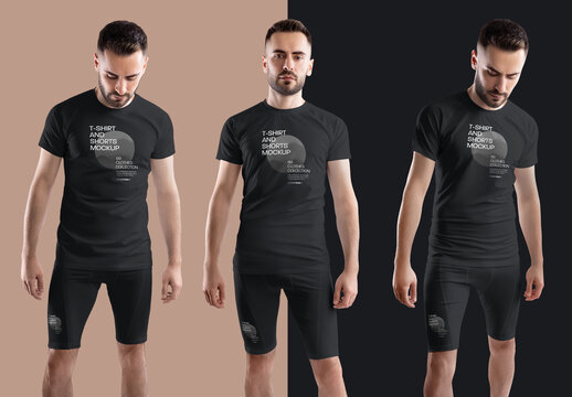 3 Mockups of T-shirts and Compensation Men's Shorts