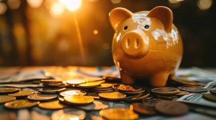 piggy bank overflowing with coins and bills, representing the satisfaction and security that comes from diligent saving and financial discipline.