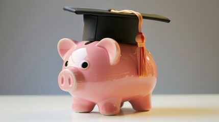 piggy bank with a graduation cap, illustrating the importance of starting early and investing in education as a pathway to financial security and success.