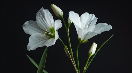 Naklejka na ściany i meble Close-up of white blossoming flowers against a dark background.