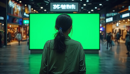 a green screen display in a shopping mall,generative ai