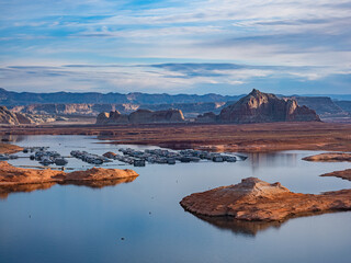 Sunrise view of the landscape in Lake Powell, at Page, Arizona.