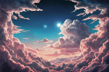 Fancy background of the sky with glitter fluffy clouds - obrazy, fototapety, plakaty