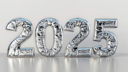Silver numbers of year 2025 from candles, white background. Holiday background Happy New Year 2025....