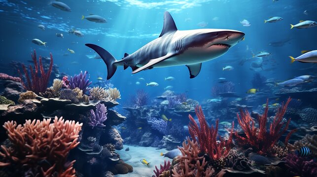 Sharks Swimming Peacefully Among Coral Formations

