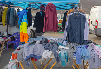 Second Hand Clothes Used Garment Stand at Flea Market