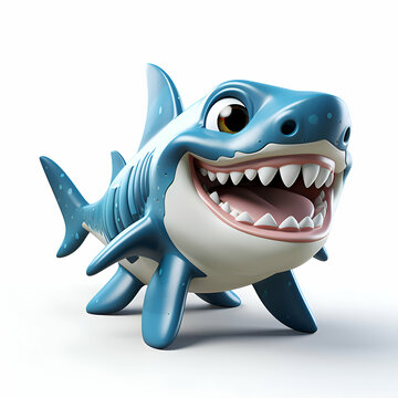 Cartoon character of a shark with a big smile. 3d illustration