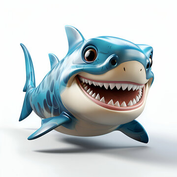 3d illustration of a cartoon shark with a big mouth and teeth