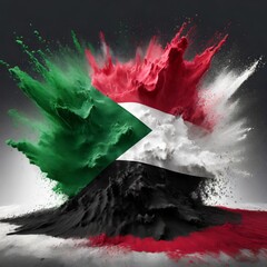 Sudan flag paint powder explosion on isolated background , generated by AI