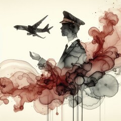Flight attendants with watercolor illustration with Generative AI.