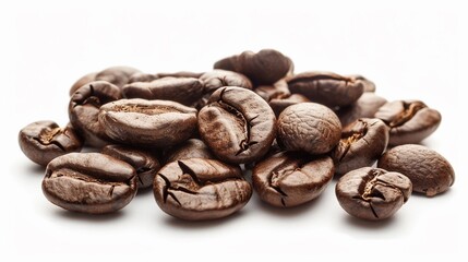 Naklejka premium Pile coffee beans isolated on white background and texture