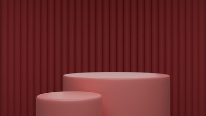3d rendering minimalist pink podium on red background