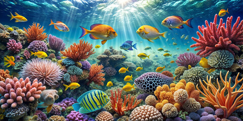 Naklejka na ściany i meble aquarium, fish, beauty, corals