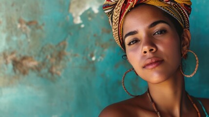 Beautiful amazing Cuba woman on studio background. Copy Space.