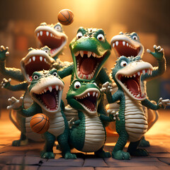 Obraz premium Funny crocodile with basketball. Funny cartoon crocodile with basketball.