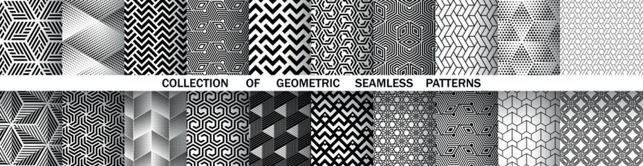 Geometric set of seamless black and white patterns. Simple vector graphics. - 792544982