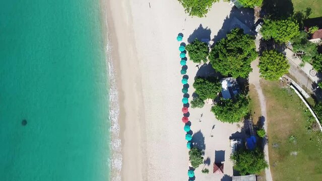 Aerial View of Beautiful Turquoise Water Sea at Mawun Beach, Lombok Indonesia