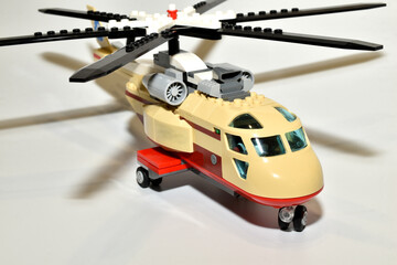 Children's toy helicopter, a copy of the real one. Close-up.