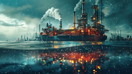 Obraz premium Futuristic Industrial Harbor at Twilight