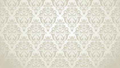 Wallpaper in the style of Baroque. Seamless vector background. Beige and silver floral ornament. Graphic pattern for fabric, wallpaper, packaging. Ornate Damask flower ornament - 792546940
