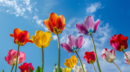 Blossoming colorful flowers in the sky