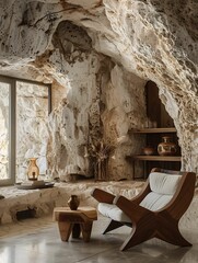 Modern Furniture in Natural Cave Interior