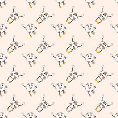 Soccer ball seamless pattern. Football character retro cartoon endless background. Vector illustration.
