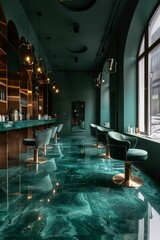 Luxurious Modern Salon Interior with Teal and Gold Accents