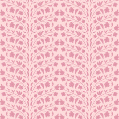 Flowers pink seamless pattern. Wildflowers endless background. Summer monochrome repeat cover. Botanic loop ornament. Vector hand drawn illustration.