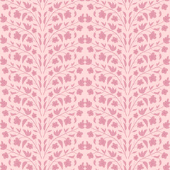 Flowers pink seamless pattern. Wildflowers endless background. Summer monochrome repeat cover. Botanic loop ornament. Vector hand drawn illustration.