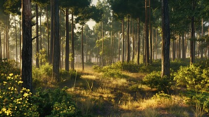 sunset in the forest