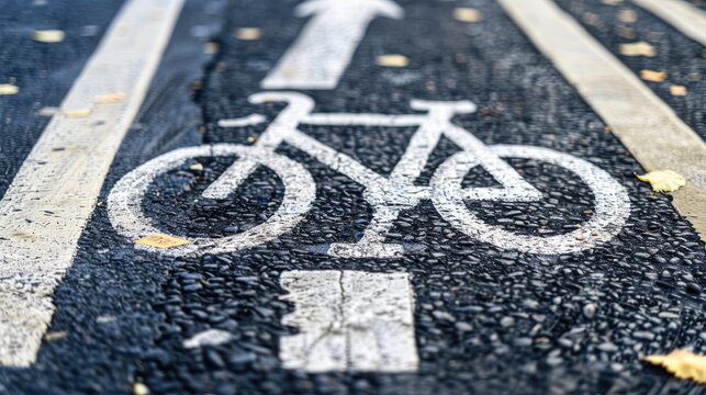 Bicycle sign with arrows, symbol on the asphalt, bicycle lane